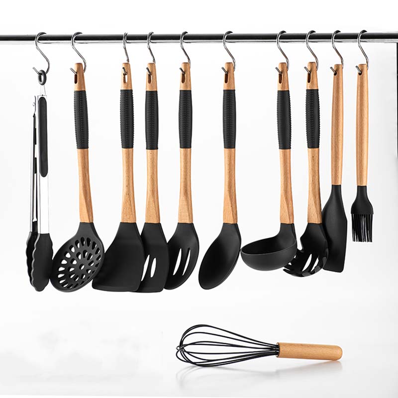 11 pcs Cooking Silicone Kitchen Utensils Set With Wooden Handle