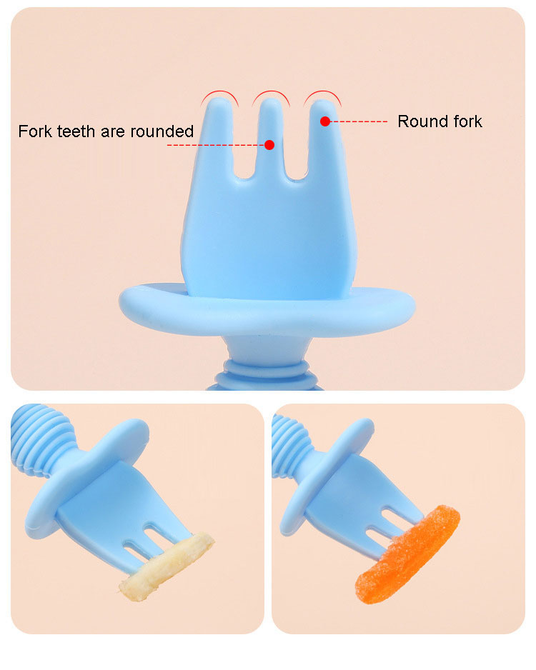 BPA Free infant toddler kids baby silicone feeding spoon and fork set