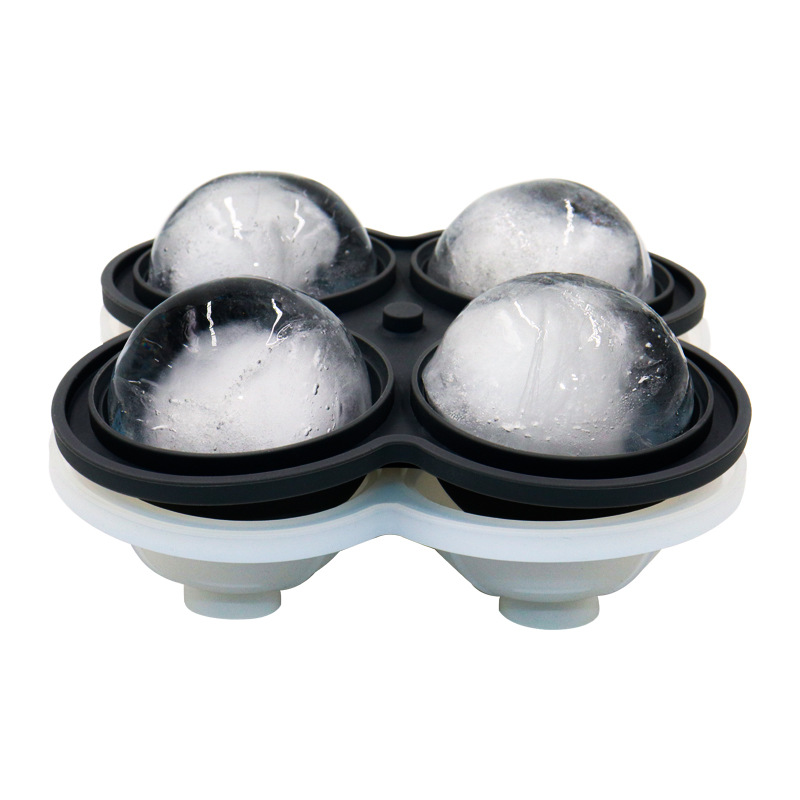 Molde de hielo de forma redonda de alta calidad de 4 cavidades bandeja de cubitos de hielo de silicona bola de cubitos de hielo de whisky