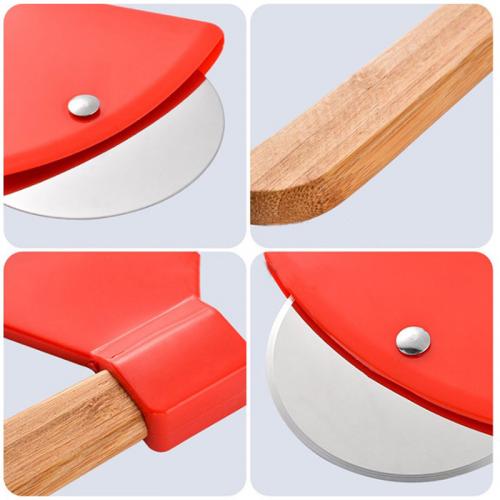 Cuchillos para pizza con corte de hoja de acero inoxidable con logotipo personalizado y mango de madera
