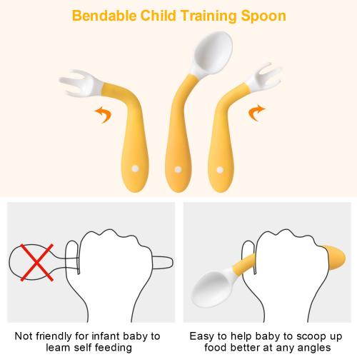 cuchara y tenedor redondeados de silicona para bebés

